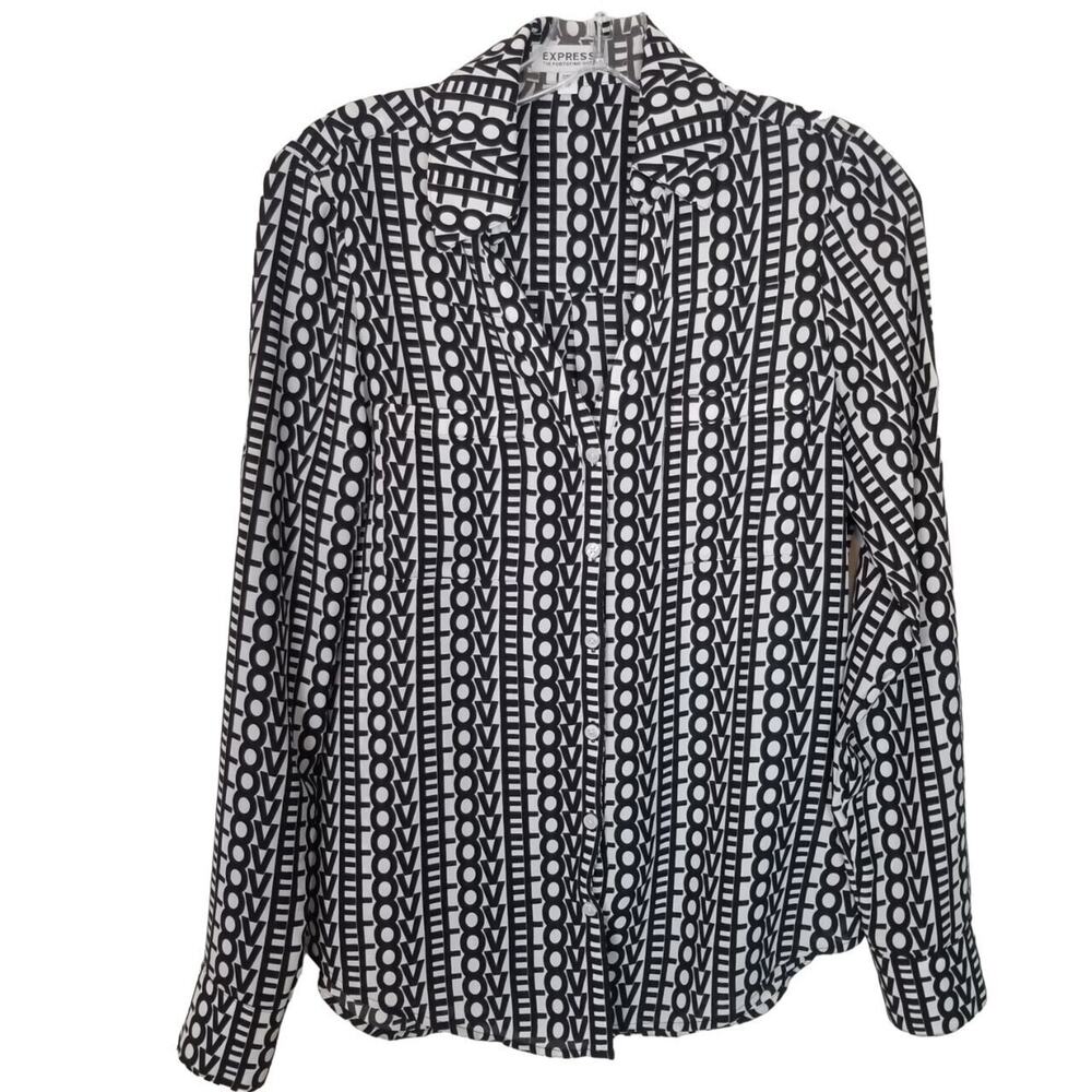 Express Portofino Shirt Sz XS Love Spell Out Career Corp Office Siren Boss Babe